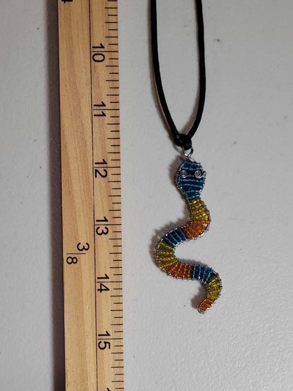 Necklace SNAKE Rainbow Multicolor Beads Metal 14.5 inches Tie Cord Unique BoHo - Picture 7 of 10